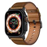 For Apple Watch Ultra 2 49mm Wilderness Top-grain Leather Watch Band(Black Connector Dark Brown)