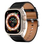 For Apple Watch Ultra 2 49mm Wilderness Top-grain Leather Watch Band(Titanium Connector Black)