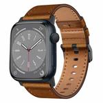 For Apple Watch Series 9 45mm Wilderness Top-grain Leather Watch Band(Black Connector Red Brown)