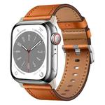 For Apple Watch Series 9 45mm Wilderness Top-grain Leather Watch Band(Titanium Connector Brown)