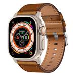 For Apple Watch Ultra 49mm Wilderness Top-grain Leather Watch Band(Titanium Connector Red Brown)