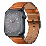 For Apple Watch Series 6 44mm Wilderness Top-grain Leather Watch Band(Black Connector Brown)