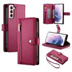 For Samsung Galaxy S21+ 5G Nine Card-slot Zipper Wallet Bag Leather Phone Case(Red)