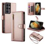 For Samsung Galaxy S21 Ultra 5G Nine Card-slot Zipper Wallet Bag Leather Phone Case(Pink)