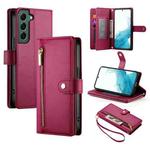 For Samsung Galaxy S22 5G Nine Card-slot Zipper Wallet Bag Leather Phone Case(Red)