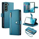 For Samsung Galaxy S22 5G Nine Card-slot Zipper Wallet Bag Leather Phone Case(Blue)