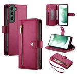 For Samsung Galaxy S22+ 5G Nine Card-slot Zipper Wallet Bag Leather Phone Case(Red)