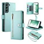 For Samsung Galaxy S22+ 5G Nine Card-slot Zipper Wallet Bag Leather Phone Case(Mint Green)