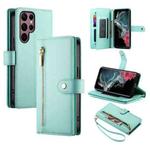 For Samsung Galaxy S22 Ultra 5G Nine Card-slot Zipper Wallet Bag Leather Phone Case(Mint Green)