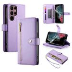 For Samsung Galaxy S22 Ultra 5G Nine Card-slot Zipper Wallet Bag Leather Phone Case(Purple)