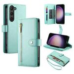 For Samsung Galaxy S23 5G Nine Card-slot Zipper Wallet Bag Leather Phone Case(Mint Green)