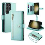 For Samsung Galaxy S23 Ultra 5G Nine Card-slot Zipper Wallet Bag Leather Phone Case(Mint Green)