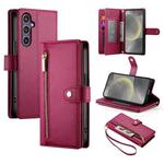 For Samsung Galaxy S24 5G Nine Card-slot Zipper Wallet Bag Leather Phone Case(Red)