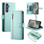 For Samsung Galaxy S24 5G Nine Card-slot Zipper Wallet Bag Leather Phone Case(Mint Green)