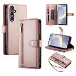 For Samsung Galaxy S24+ 5G Nine Card-slot Zipper Wallet Bag Leather Phone Case(Pink)