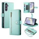 For Samsung Galaxy S24+ 5G Nine Card-slot Zipper Wallet Bag Leather Phone Case(Mint Green)