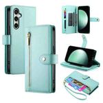 For Samsung Galaxy S24 FE 5G Nine Card-slot Zipper Wallet Bag Leather Phone Case(Mint Green)