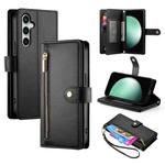 For Samsung Galaxy S24 FE 5G Nine Card-slot Zipper Wallet Bag Leather Phone Case(Black)