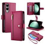 For Samsung Galaxy S25 Edge 5G Nine Card-slot Zipper Wallet Bag Leather Phone Case(Red)