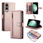 For Samsung Galaxy S25 Edge 5G Nine Card-slot Zipper Wallet Bag Leather Phone Case(Pink)