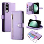 For Samsung Galaxy S25 Edge 5G Nine Card-slot Zipper Wallet Bag Leather Phone Case(Purple)