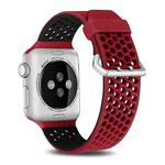 For Apple Watch Series 7 45mm / 6 & SE & 5 & 4 44mm / 3 & 2 & 1 42mm Two-tone Honeycomb Breathable Silicone Watch Band(Red Black)