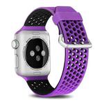 For Apple Watch Series 7 45mm / 6 & SE & 5 & 4 44mm / 3 & 2 & 1 42mm Two-tone Honeycomb Breathable Silicone Watch Band(Purple Black)
