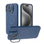 For iPhone 15 Pro Max Lens Frame Bracket Corrugated MagSafe Phone Case(Dark Blue)