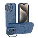 For iPhone 16 Pro Lens Frame Bracket Corrugated MagSafe Phone Case(Dark Blue)