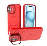 For iPhone 16 Plus Lens Frame Bracket Corrugated MagSafe Phone Case(Red)