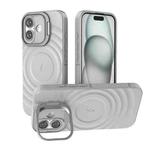 For iPhone 16 Lens Frame Bracket Corrugated MagSafe Phone Case(Grey)