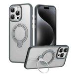 For iPhone 16 Pro Max Double Ring MagSafe Magnetic Holder Phone Case(Matte Grey)