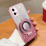 For Motorola Moto G73 Plated Gradient Glitter Round Holder TPU Phone Case(Pink)