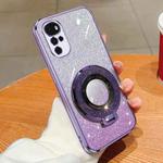 For Motorola Moto G22 Plated Gradient Glitter Round Holder TPU Phone Case(Purple)