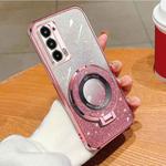 For Motorola Edge 20 Plated Gradient Glitter Round Holder TPU Phone Case(Pink)