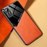 For Vivo X50 Pro All-inclusive Leather + Organic Glass Phone Case with Metal Iron Sheet(Orange)
