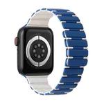 For Apple Watch SE 2023 44mm Two-color Magnetic Silicone Watch Band(Dark Blue White)