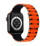 For Apple Watch Series 9 45mm Two-color Magnetic Silicone Watch Band(Orange Black)