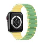 For Apple Watch Series 8 45mm Two-color Magnetic Silicone Watch Band(Mint Light Yellow)