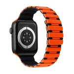 For Apple Watch Series 7 41mm Two-color Magnetic Silicone Watch Band(Orange Black)