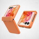 For Motorola Razr 50 Ultra Integrated Fold Hinge Grid Texture Phone Case(Orange)