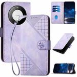 For Huawei Mate 60 YX0080 Grid Butterfly Embossed Pattern Flip Leather Phone Case with Lanyard(Light Purple)