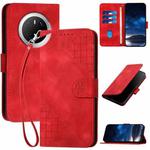 For Huawei Mate 70 Grid Butterfly Embossed Pattern Leather Phone Case with Lanyard(Red)