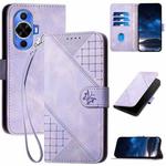 For Huawei nova 12s Grid Butterfly Embossed Pattern Leather Phone Case with Lanyard(Light Purple)
