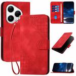 For Huawei Pura 80 5G Grid Butterfly Embossed Pattern Leather Phone Case with Lanyard(Red)