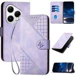 For Huawei Pura 80 5G Grid Butterfly Embossed Pattern Leather Phone Case with Lanyard(Light Purple)
