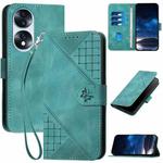 For Honor 70 Grid Butterfly Embossed Pattern Leather Phone Case with Lanyard(Light Blue)