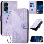 For Honor X50i 5G / 90 Lite Grid Butterfly Embossed Pattern Leather Phone Case with Lanyard(Light Purple)