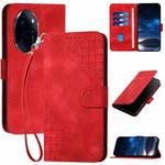 For Honor 100 Pro YX0080 Grid Butterfly Embossed Pattern Flip Leather Phone Case with Lanyard(Red)