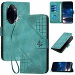 For Honor 100 Pro YX0080 Grid Butterfly Embossed Pattern Flip Leather Phone Case with Lanyard(Light Blue)